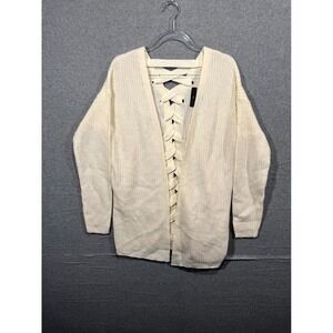 Derek Heart Sweater Cardigan Open Fron Straps Back Women's‎ Ivory Size Large